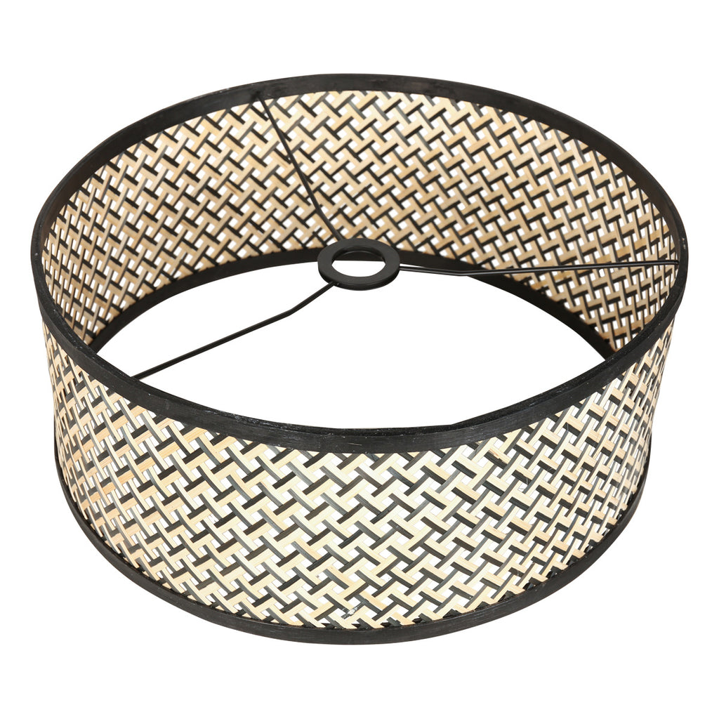 Lampadaire arqué noir abat-jour bambou tressé – H210-240 cm