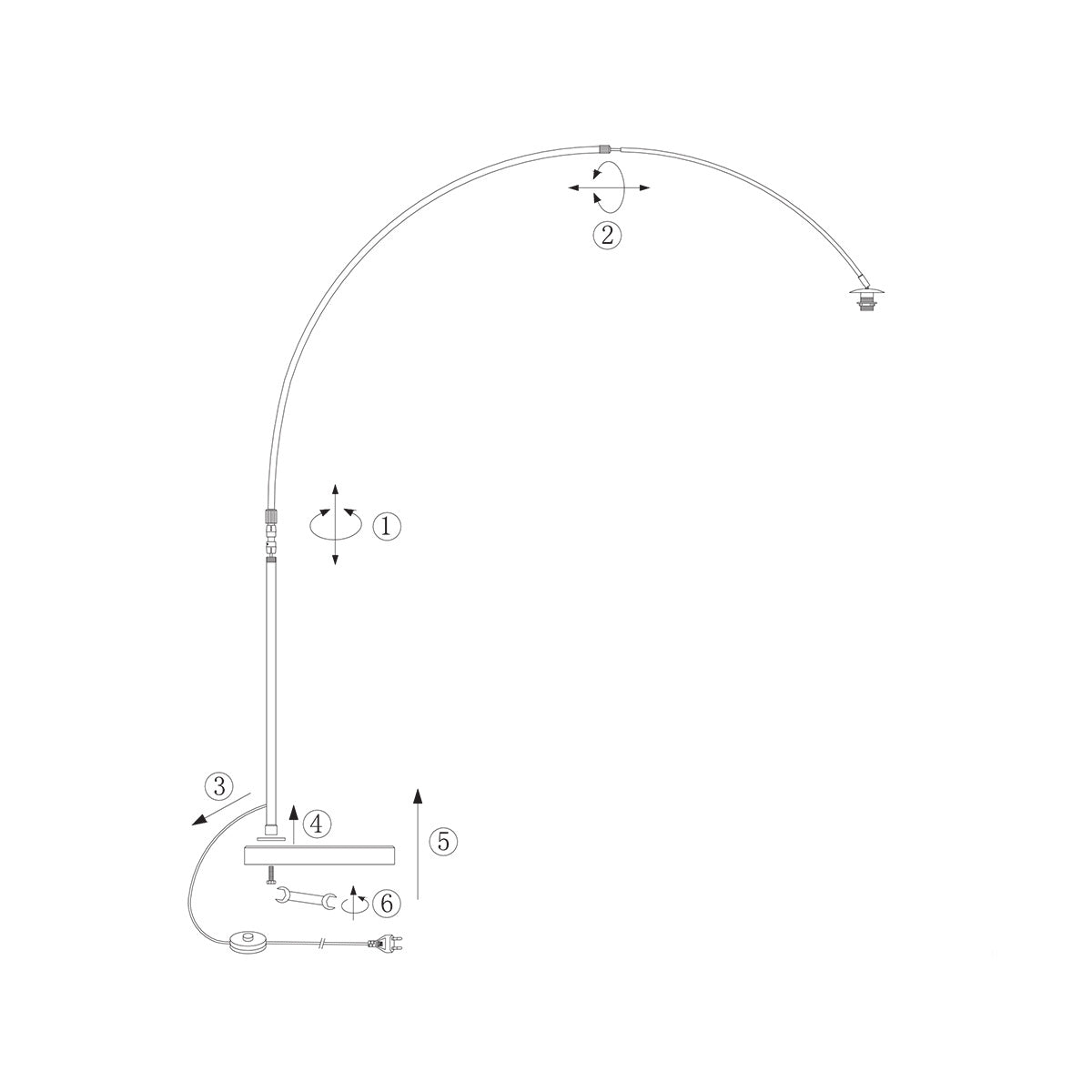 Lampadaire arqué noir abat-jour bambou tressé – H210-240 cm