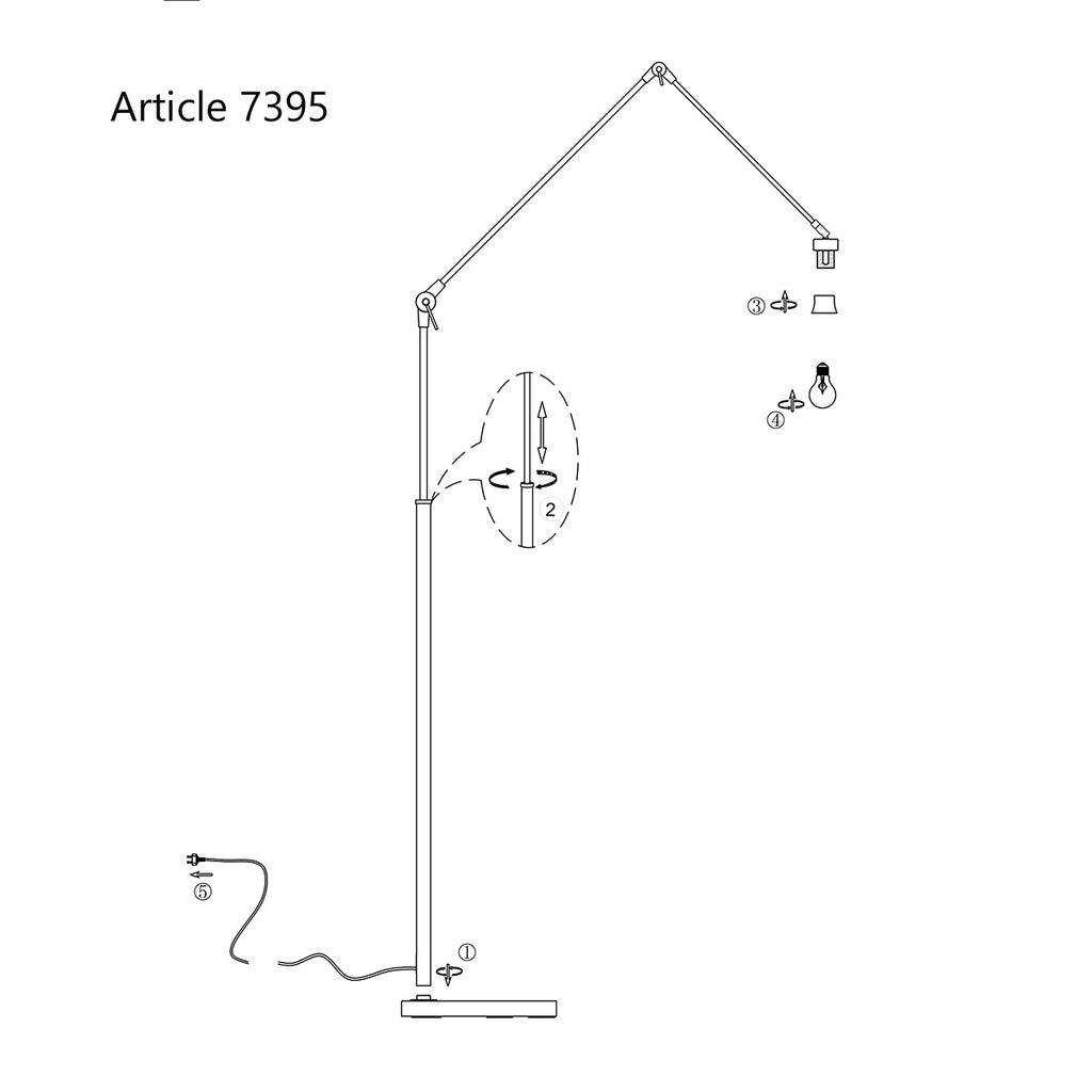 Lampadaire rotin naturel à structure articulée noire – Ø40 cm
