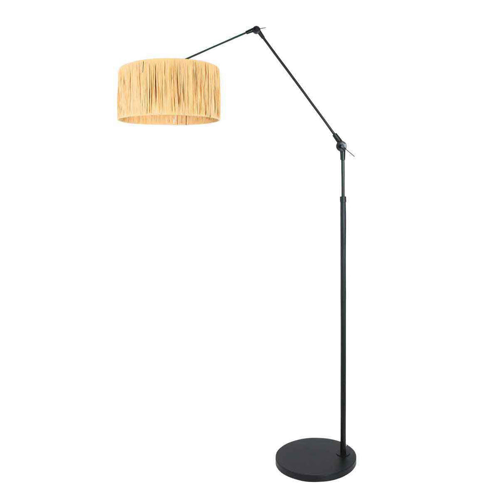 Lampadaire rotin naturel à structure articulée noire – Ø40 cm