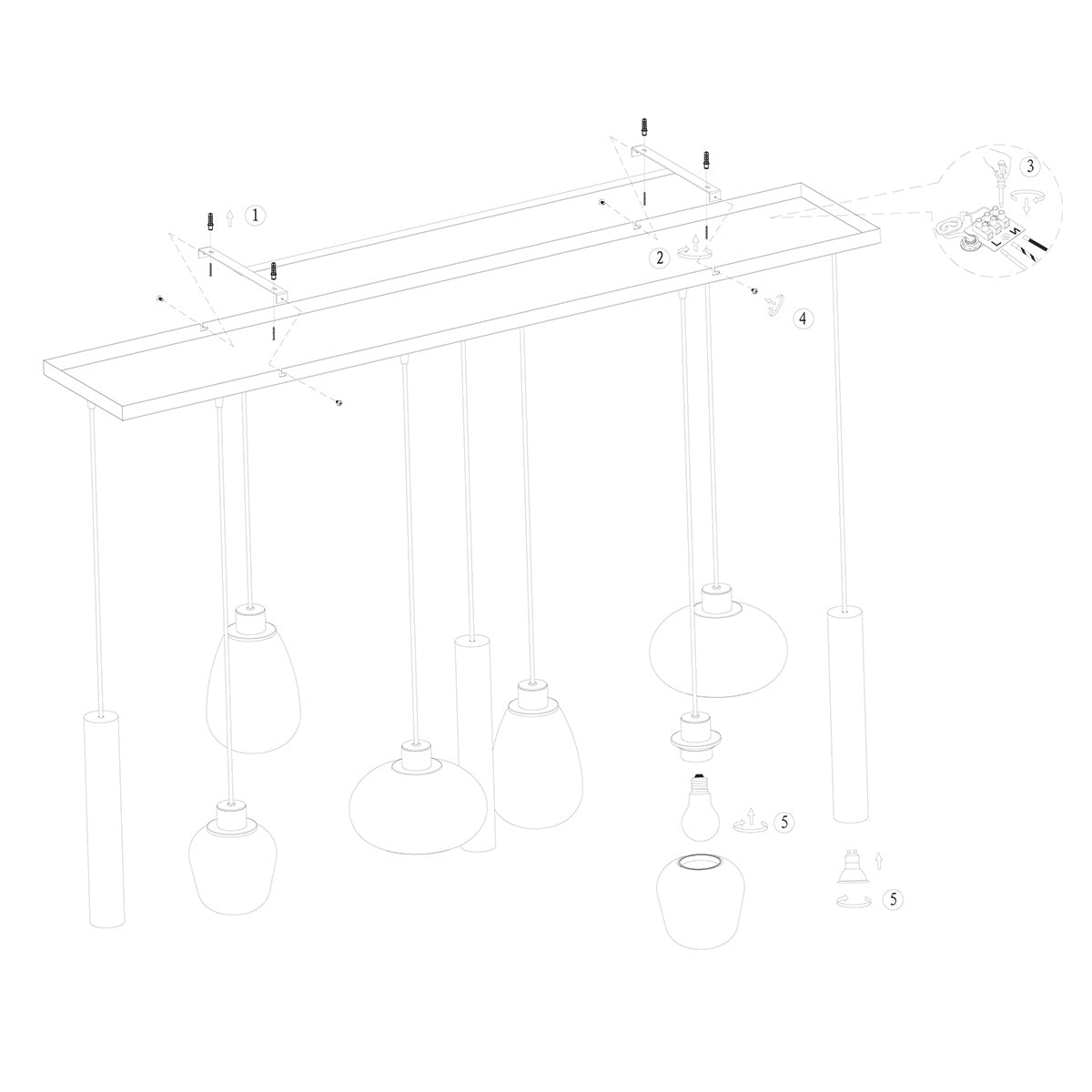 Suspension multiple en verre ambré et laiton doré pour éclairage chaleureux – 140x44 cm