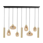 Suspension multiple en verre ambré et laiton doré pour éclairage chaleureux – 140x44 cm