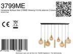 Suspension multiple en verre ambré et laiton à 9 ampoules – 150x55 cm