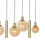 Suspension multiple en verre ambré et laiton à 9 ampoules – 150x55 cm