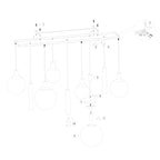 Suspension multiple en verre ambré et laiton à 9 ampoules – 150x55 cm