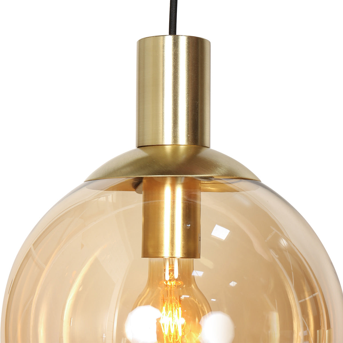 Suspension multiple en verre ambré et laiton à 9 ampoules – 150x55 cm