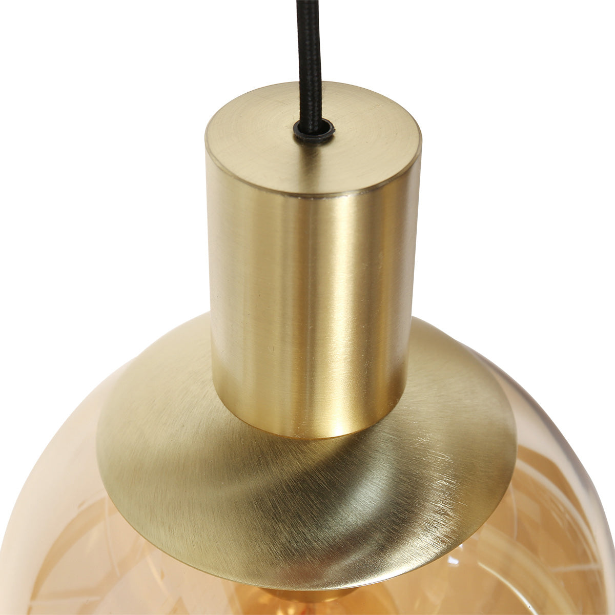 Suspension multiple en verre ambré et laiton à 9 ampoules – 150x55 cm