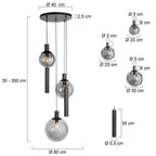 Suspension multiple noire en verre fumé à sphères ajourées – Ø60 cm