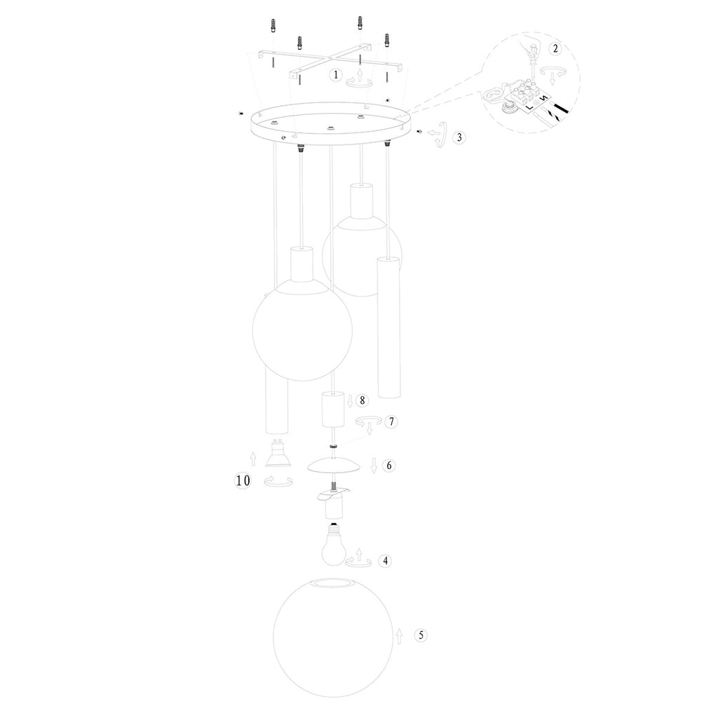 Suspension multiple noire en verre fumé à sphères ajourées – Ø60 cm