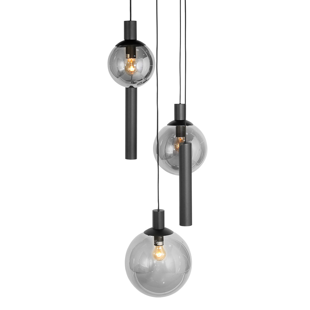 Suspension multiple noire en verre fumé à sphères ajourées – Ø60 cm