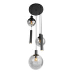 Suspension multiple noire en verre fumé à sphères ajourées – Ø60 cm