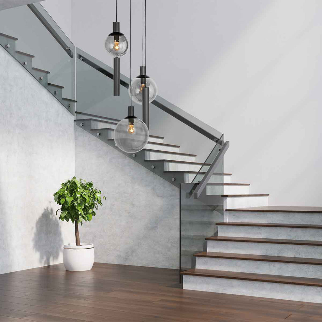 Suspension multiple noire en verre fumé à sphères ajourées – Ø60 cm