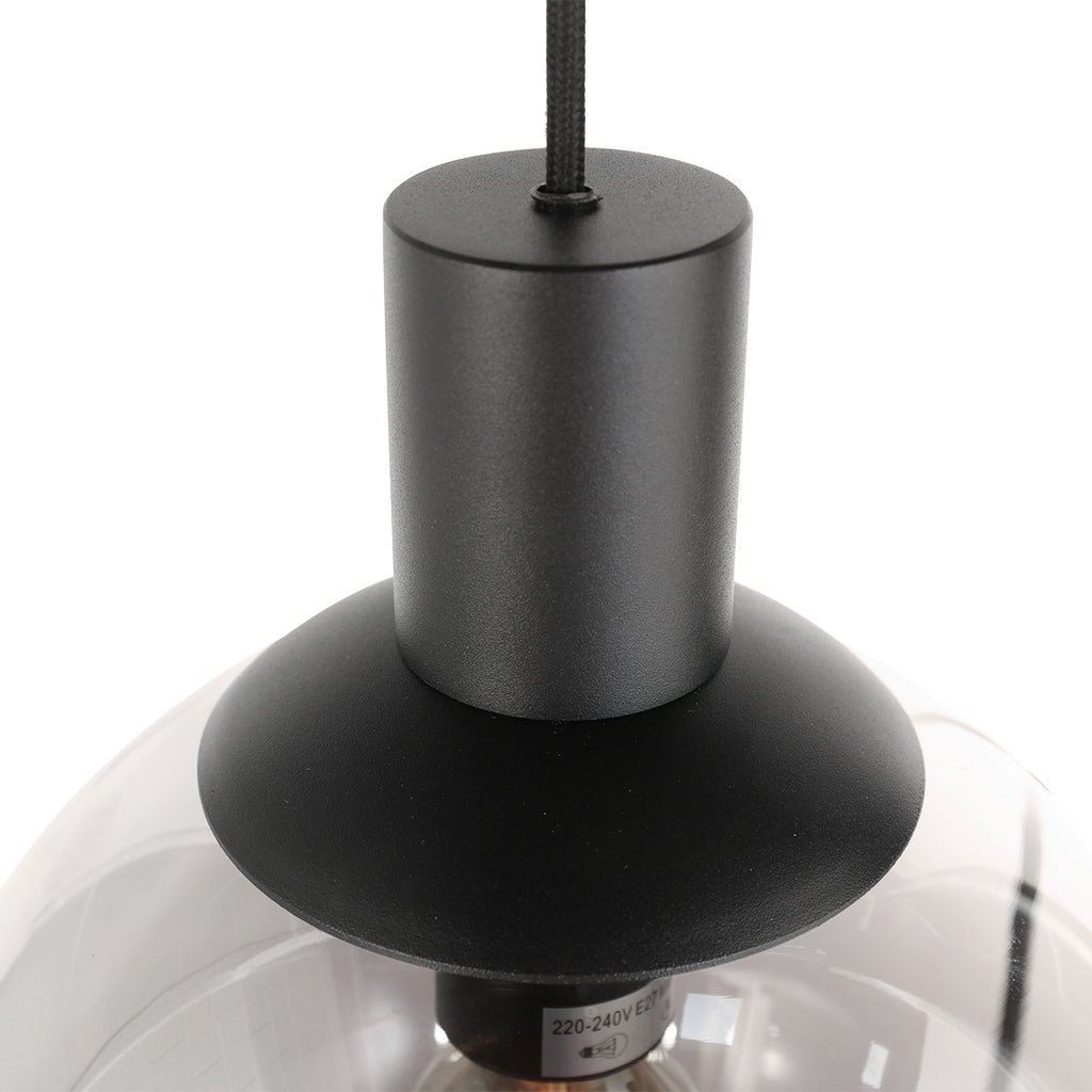 Suspension multiple noire en verre fumé à sphères ajourées – Ø60 cm