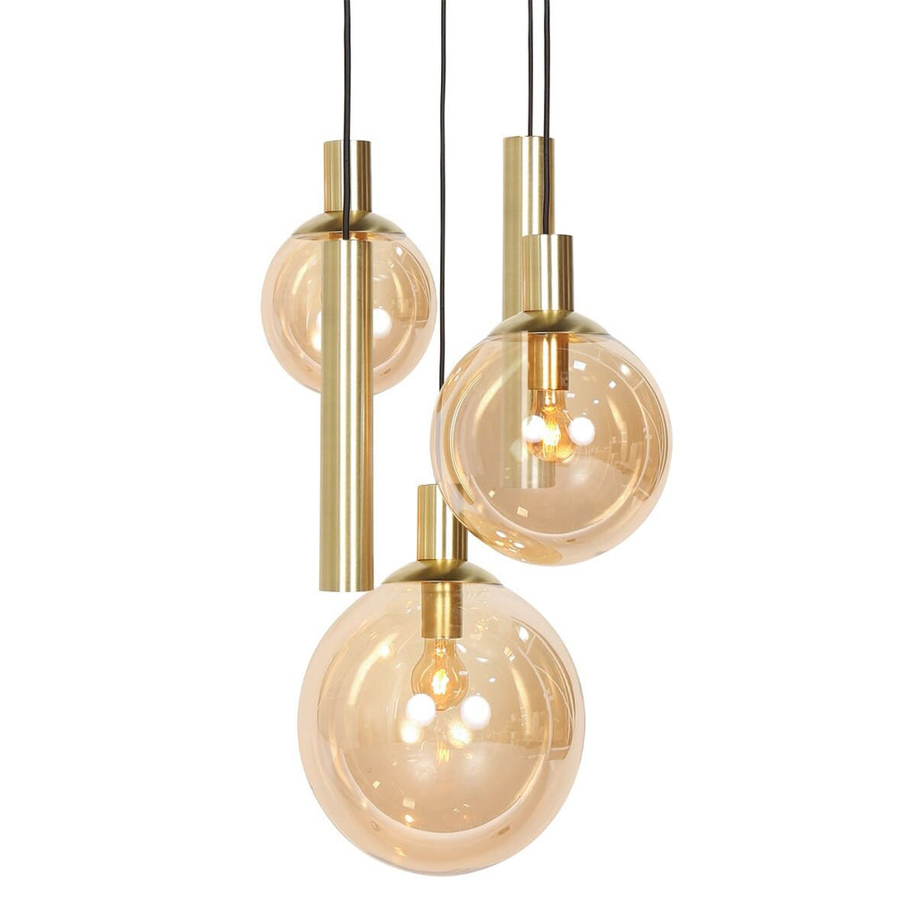 Suspension en verre ambré et laiton à globes multiples ajustables – Ø60 cm