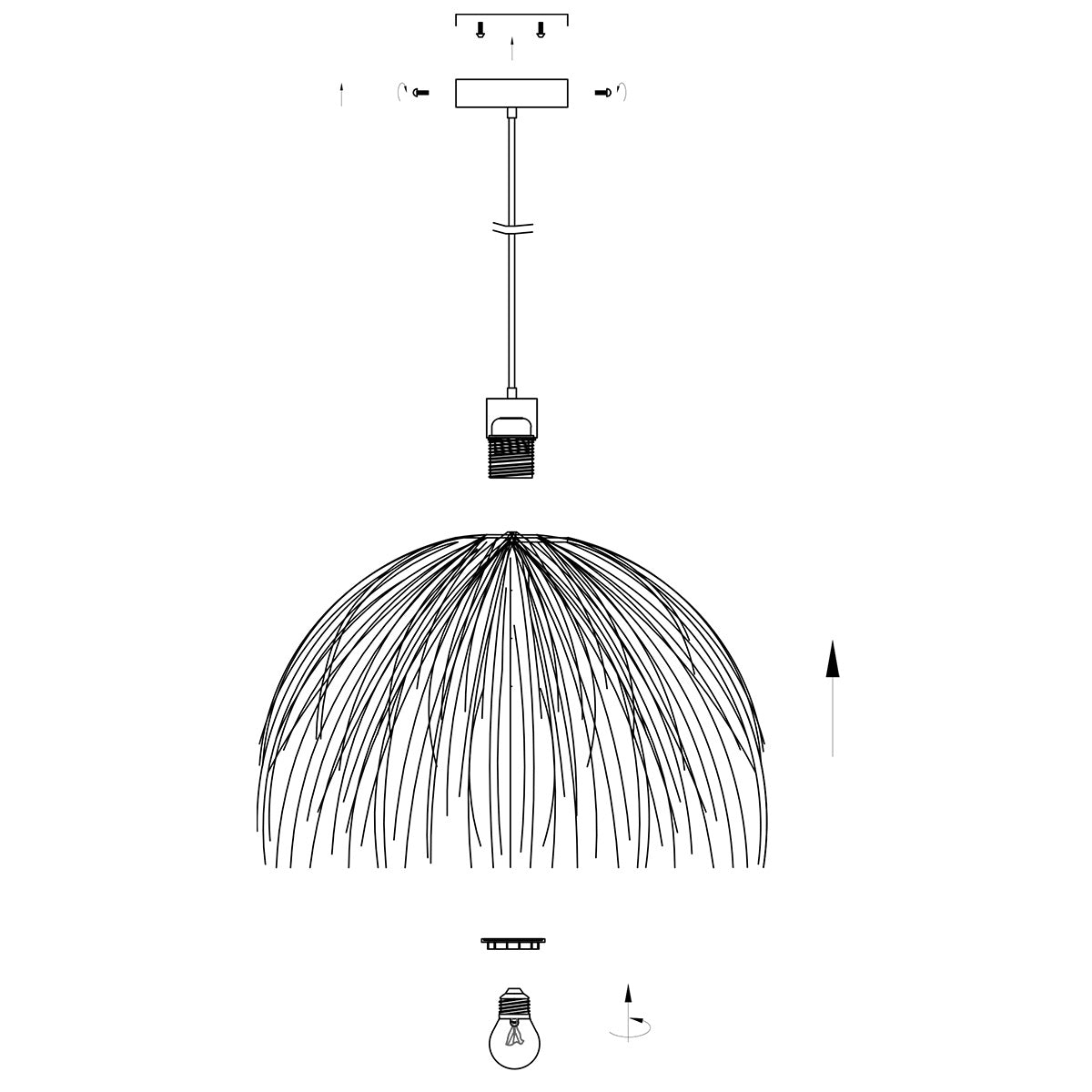 Suspension en fibres naturelles beige finition frangée – Ø53 cm