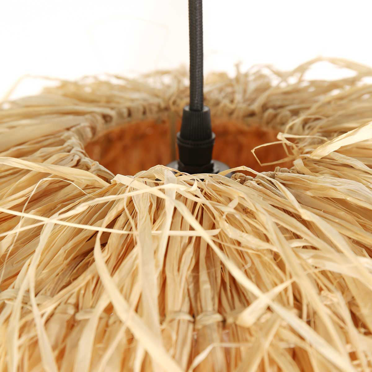 Suspension en fibres naturelles beige finition frangée – Ø53 cm