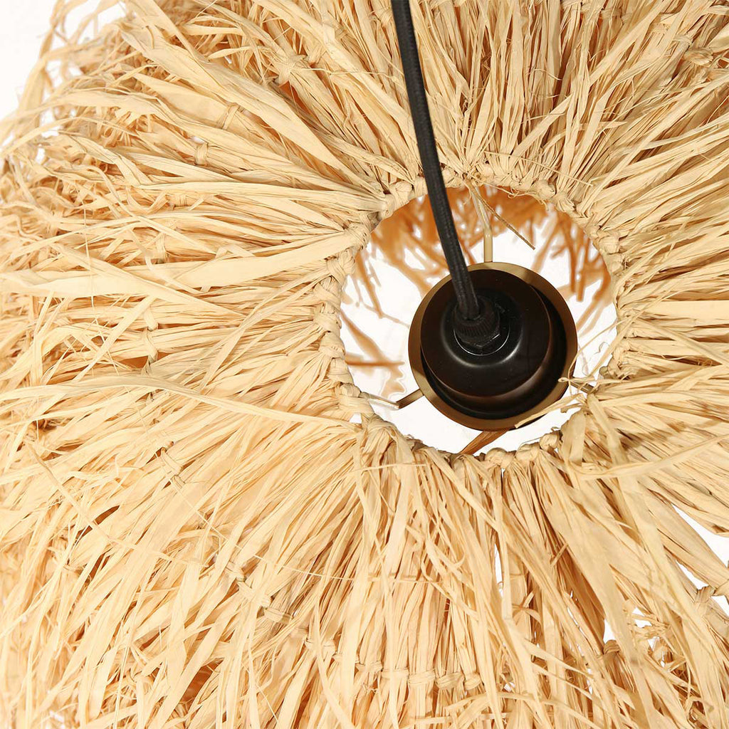 Suspension en fibres naturelles beige finition frangée – Ø53 cm