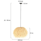 Suspension en fibres naturelles beige finition frangée – Ø53 cm