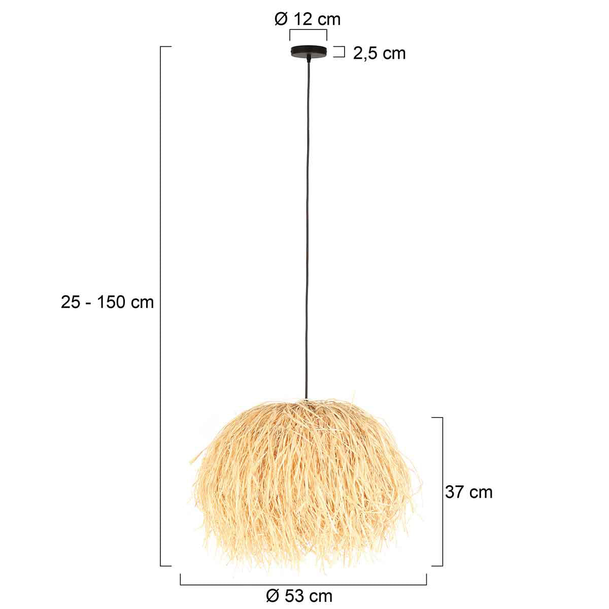 Suspension en fibres naturelles beige finition frangée – Ø53 cm
