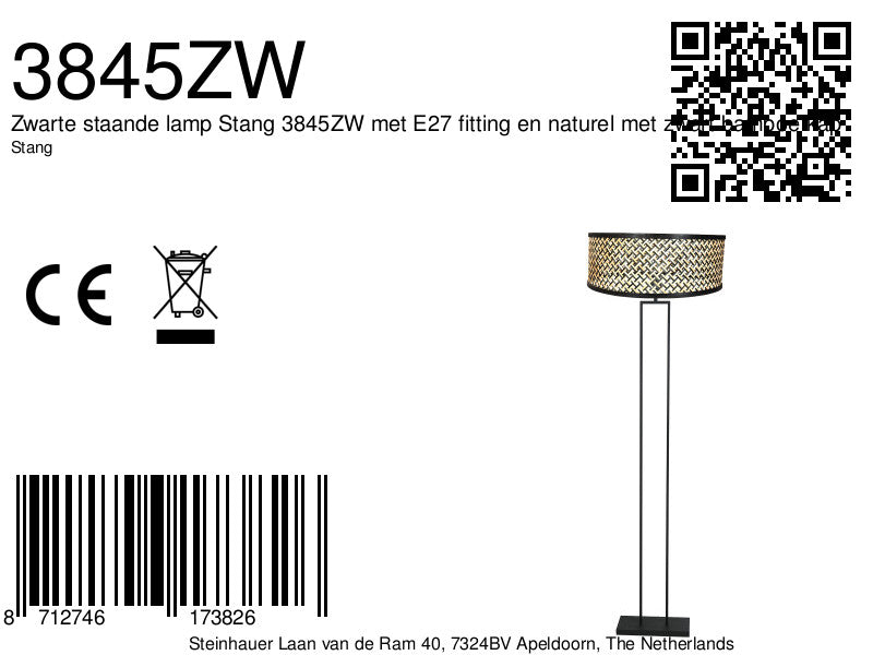 Lampadaire bambou noir moderne pour salon – Ø50 cm