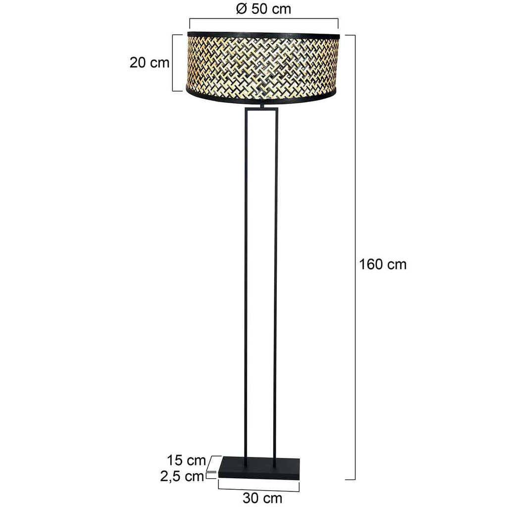 Lampadaire bambou noir moderne pour salon – Ø50 cm