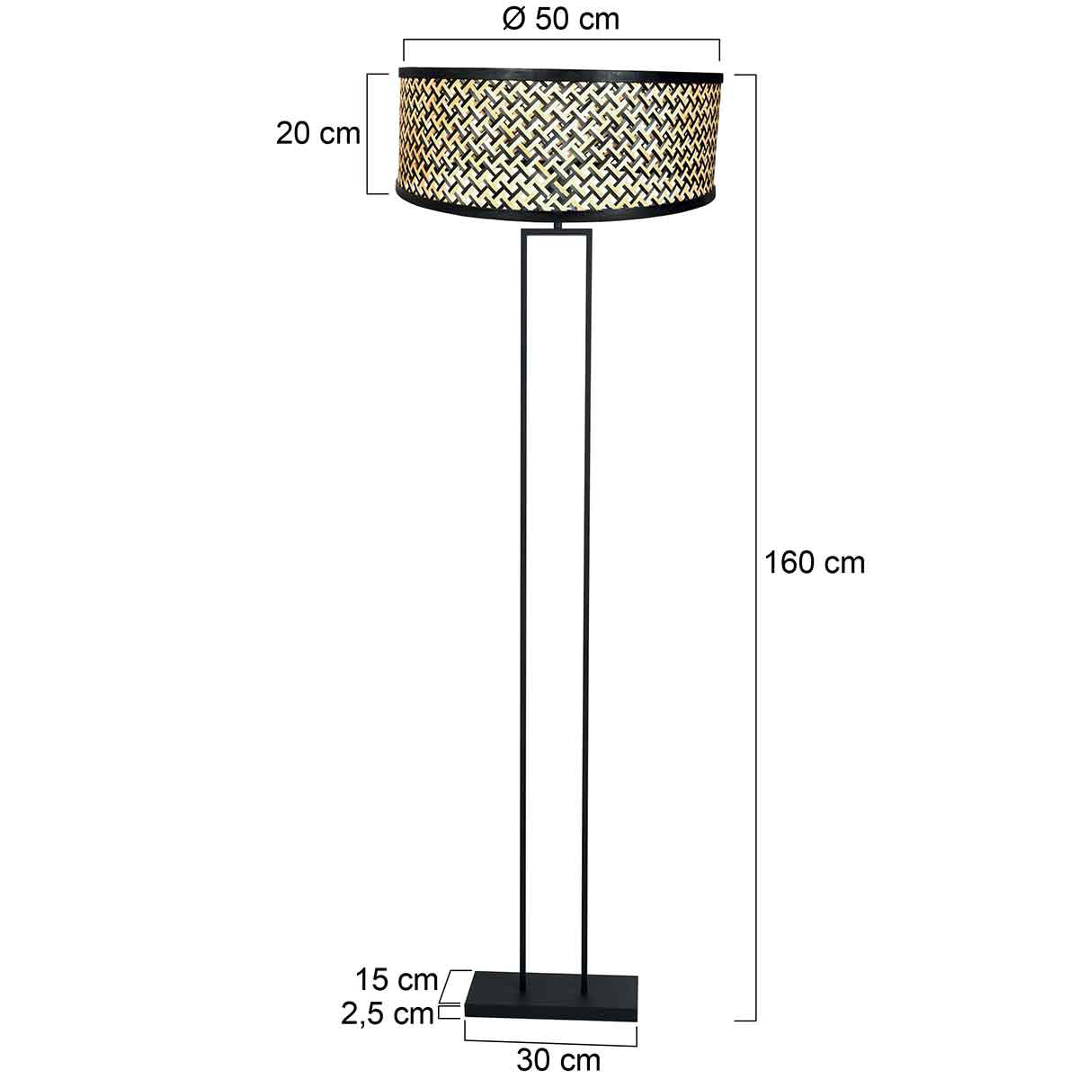 Lampadaire bambou noir moderne pour salon – Ø50 cm