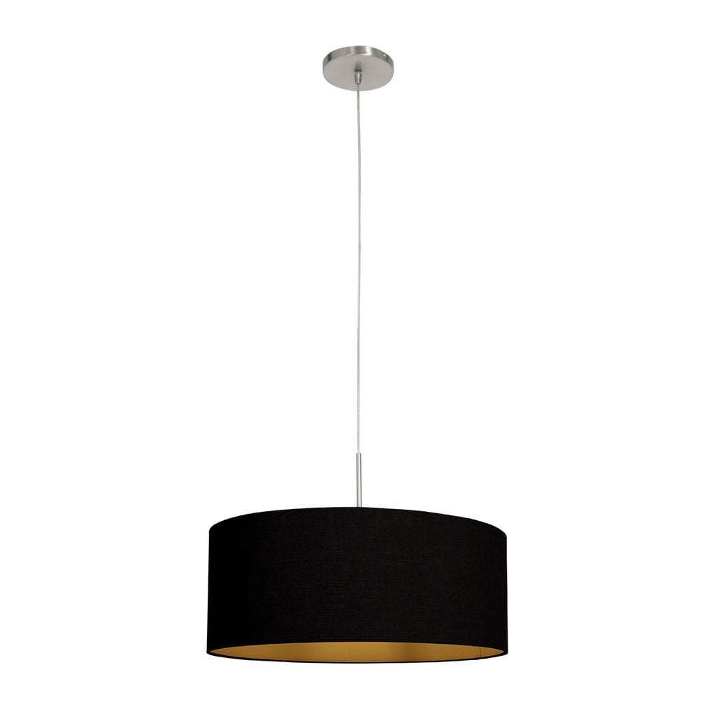 Suspension tambour tissu noir intérieur doré en métal brossé – Ø50 cm