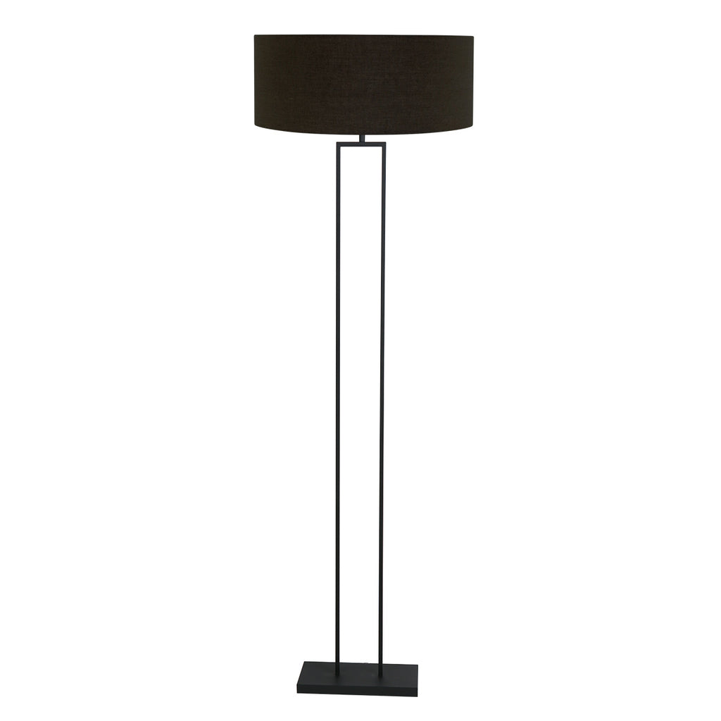 Lampadaire métal noir abat-jour tissu cylindrique noir doré – H160 cm