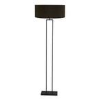 Lampadaire métal noir abat-jour tissu cylindrique noir doré – H160 cm