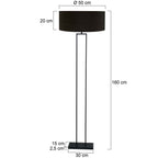 Lampadaire métal noir abat-jour tissu cylindrique noir doré – H160 cm
