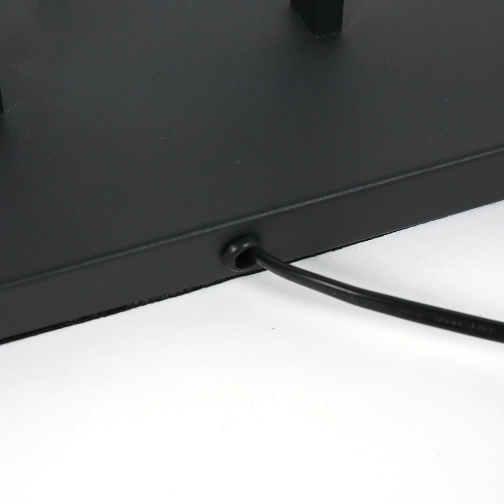 Lampadaire métal noir abat-jour tissu cylindrique noir doré – H160 cm