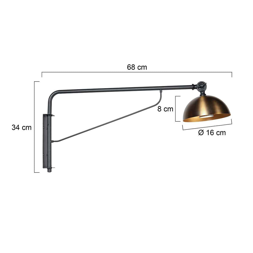 Applique murale en métal noir et bronze à bras articulé – 68 cm