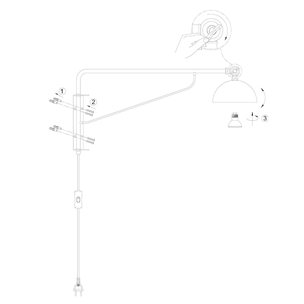 Applique murale en métal noir et bronze à bras articulé – 68 cm