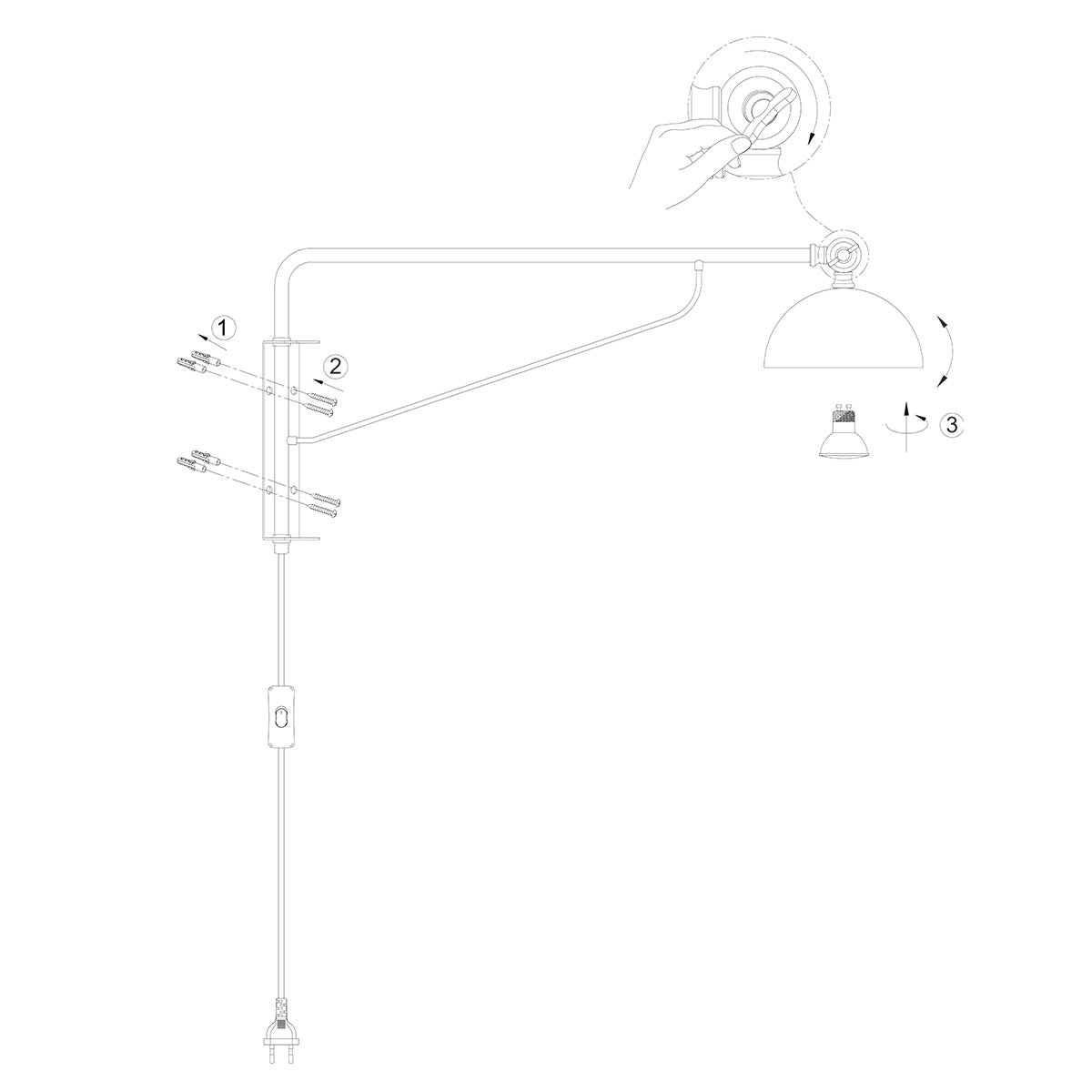 Applique murale en métal noir et bronze à bras articulé – 68 cm