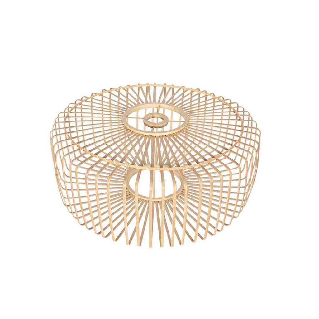 Plafonnier ajouré en bambou naturel avec base noire – Ø40 cm
