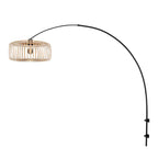 Applique murale bambou naturel et métal noir avec bras arqué – Ø40 cm