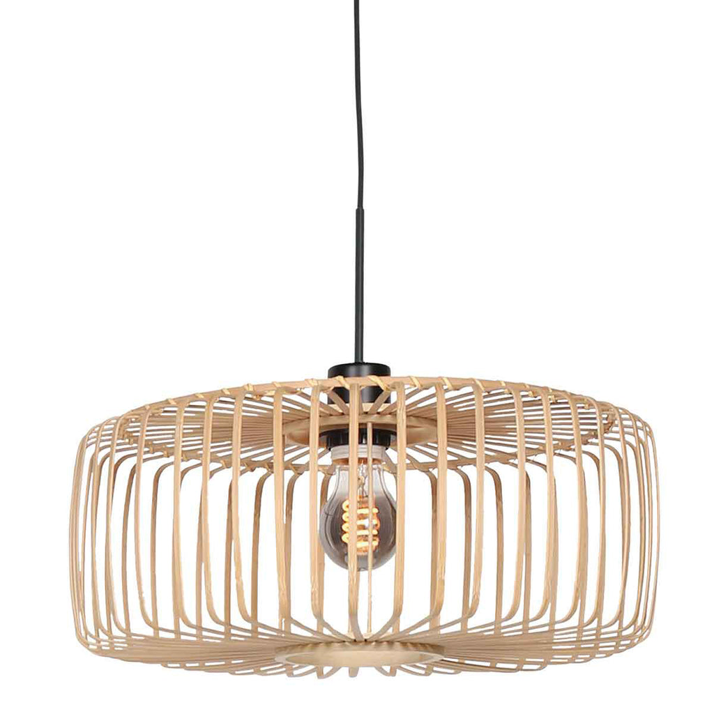 Suspension en rotin naturel ajouré et métal noir – Ø40 cm