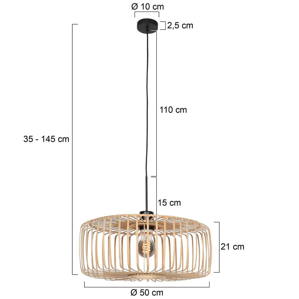 Suspension en rotin naturel ajouré et métal noir – Ø40 cm