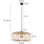 Suspension en rotin naturel ajouré et métal noir – Ø40 cm