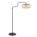 Lampadaire en métal noir abat-jour rotin naturel orientable – H165 cm