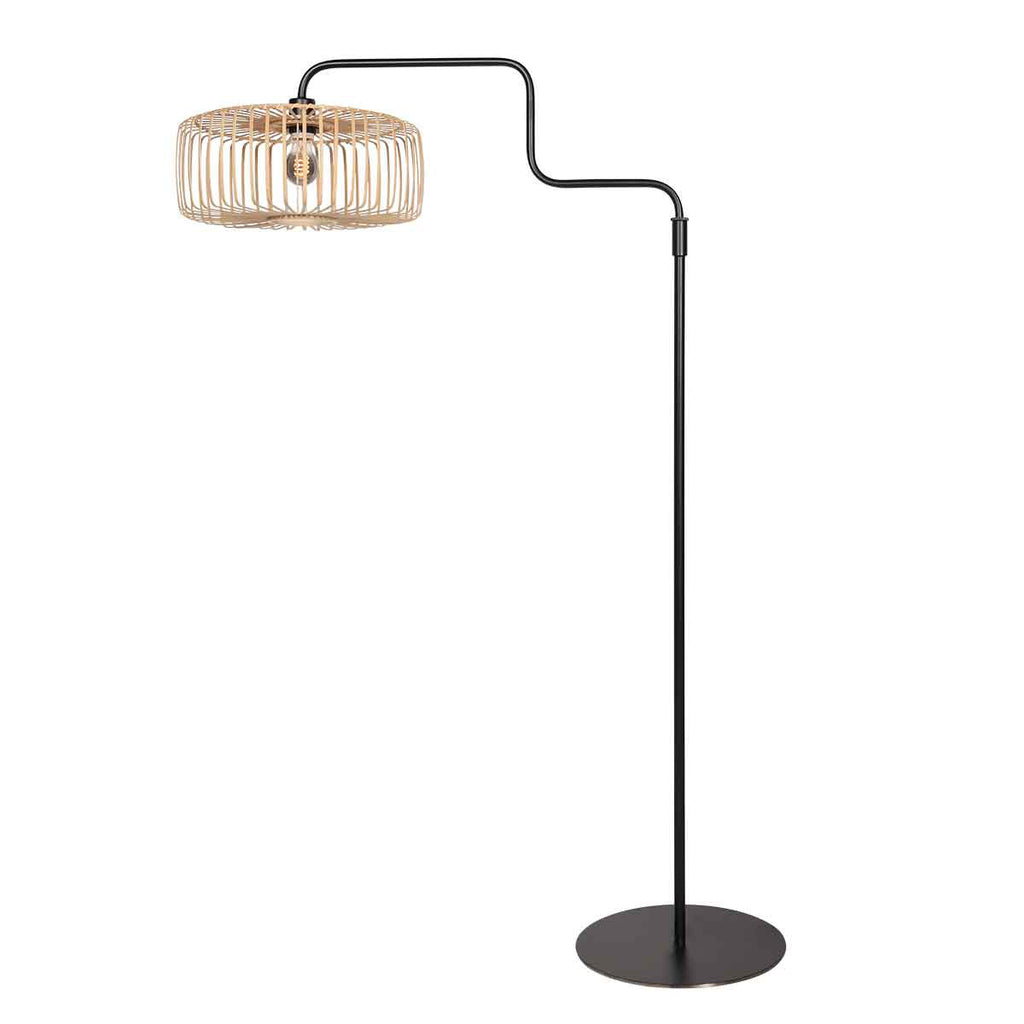 Lampadaire en métal noir abat-jour rotin naturel orientable – H165 cm