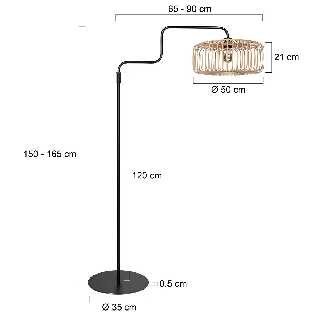 Lampadaire en métal noir abat-jour rotin naturel orientable – H165 cm