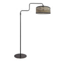 Lampadaire en métal noir avec bras courbé et abat-jour cylindrique – H165 cm