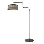 Lampadaire en métal noir avec bras courbé et abat-jour cylindrique – H165 cm