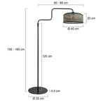 Lampadaire en métal noir avec bras courbé et abat-jour cylindrique – H165 cm