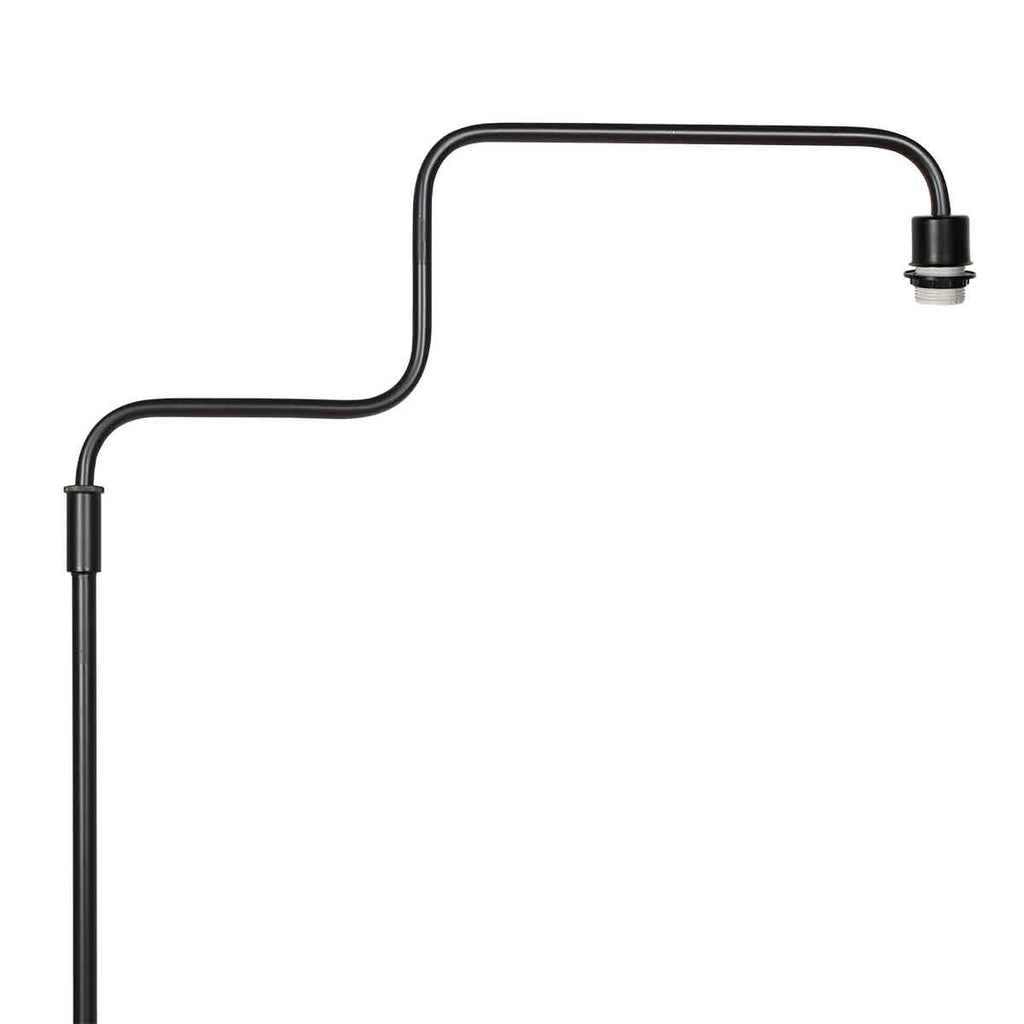Lampadaire en métal noir avec bras courbé et abat-jour cylindrique – H165 cm