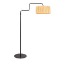 Lampadaire noir avec abat-jour tressé naturel et bras orientable – H165 cm
