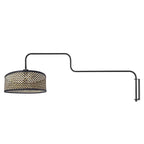 Applique murale en métal noir abat-jour bambou tressé avec bras articulé