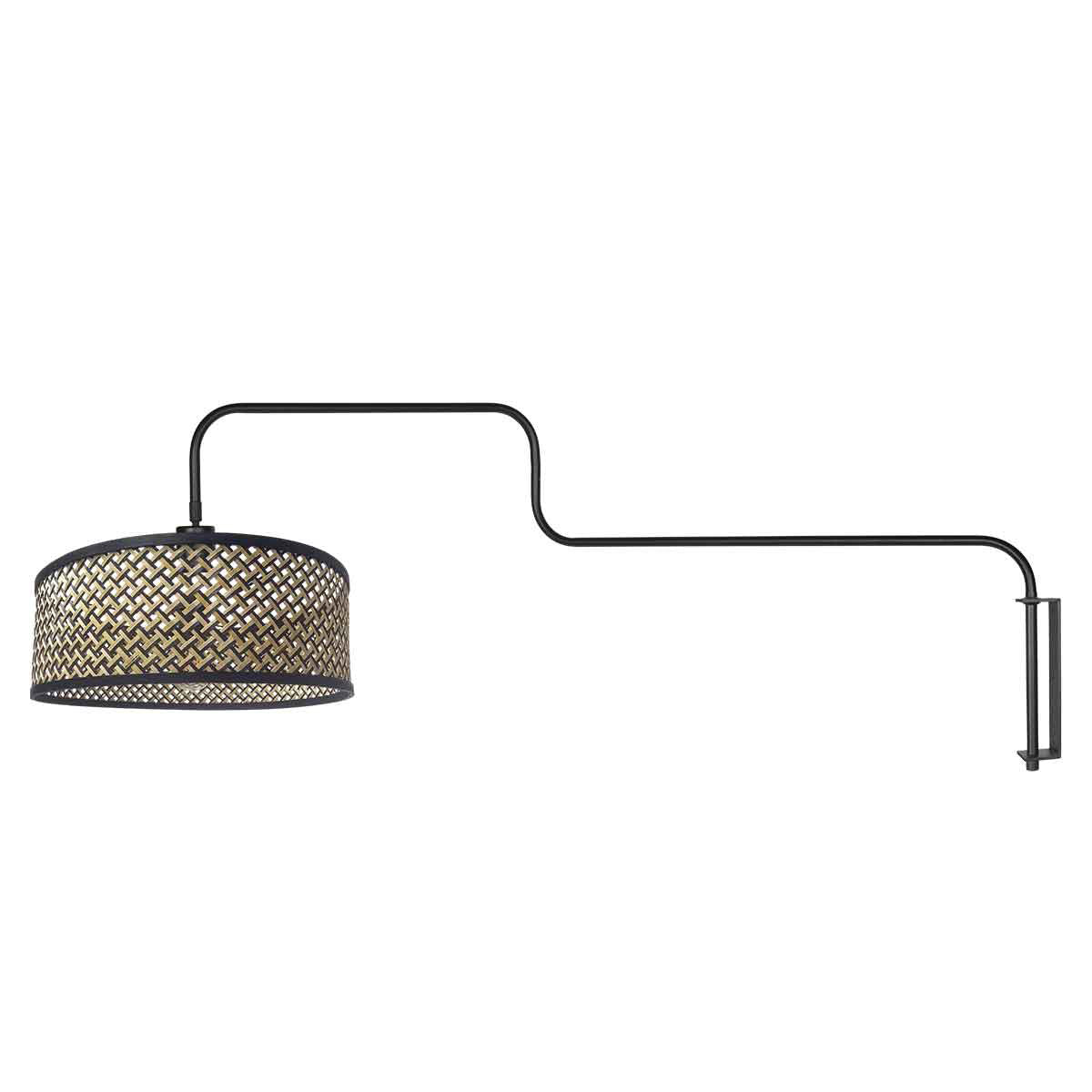 Applique murale en métal noir abat-jour bambou tressé avec bras articulé