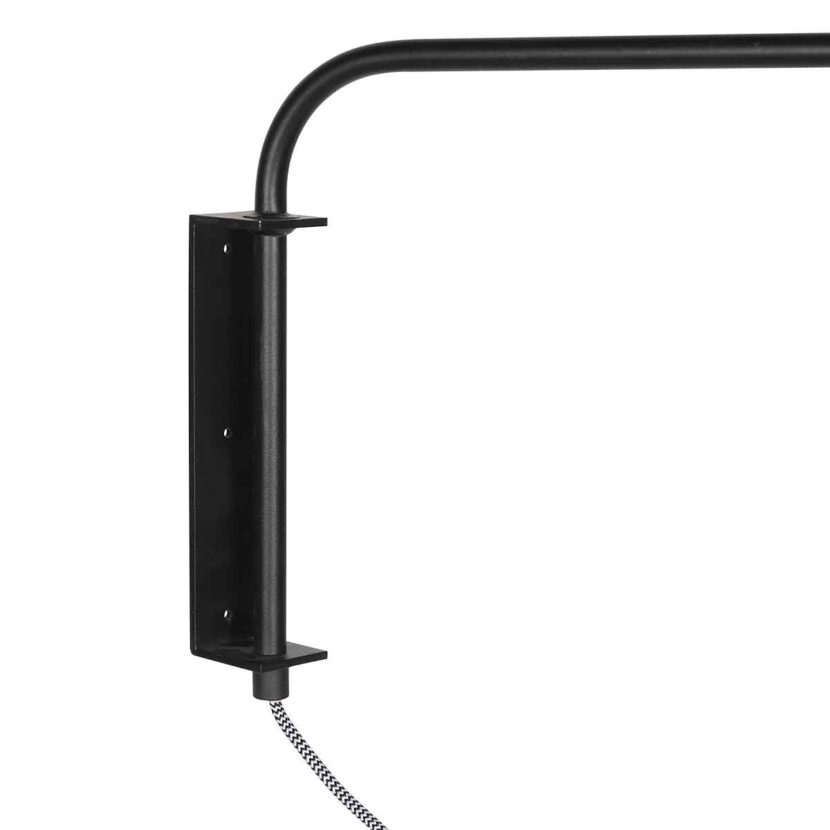 Applique murale en métal noir abat-jour bambou tressé avec bras articulé